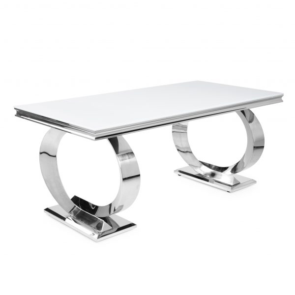 2 Metre Pisa White Glass Top & Steel Dining Table