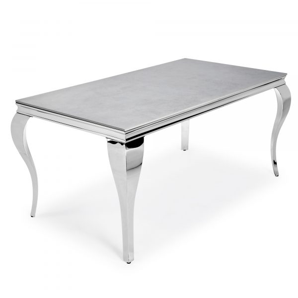 1.6m Louis Polished Stainless Steel Dining Table with Grey Ceramic Top