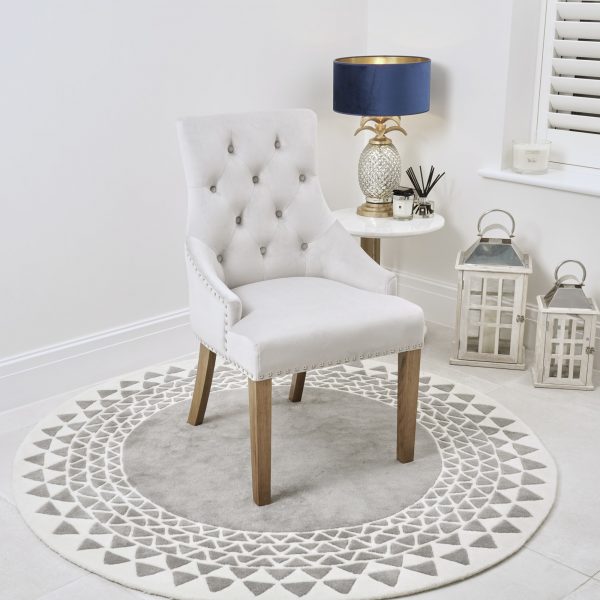 Luxury Chelsea Light Grey Velvet Scoop Back  Dining Room Chair – Oak Legs