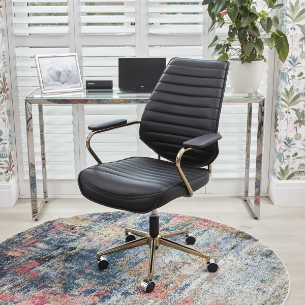 Felix Luxury Modern Black Faux Leather Gold Office Chair