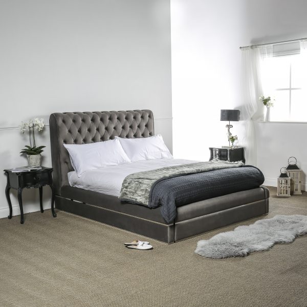Annabelle Luxurious Grey Velvet Chesterfield King Size Bed