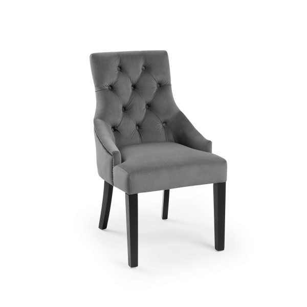 New Chelsea Grey Brushed Velvet Scoop Back Dining Chair Black Studs