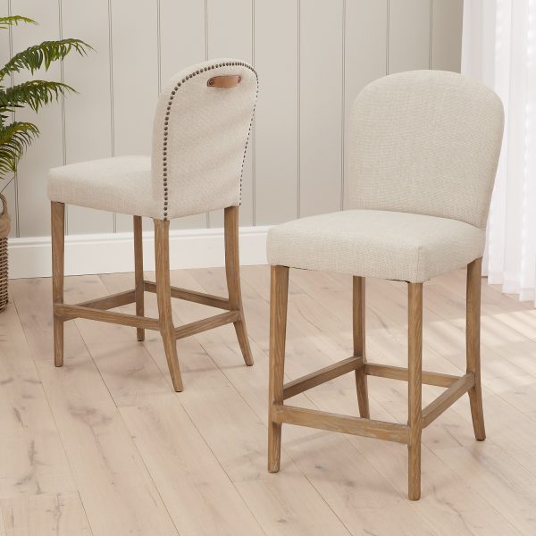 Sienna Beige Linen Upholstered White Wash Ash Counter Stool