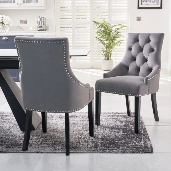 New Chelsea Grey Brushed Velvet Scoop Back Dining Chair Silver Studs