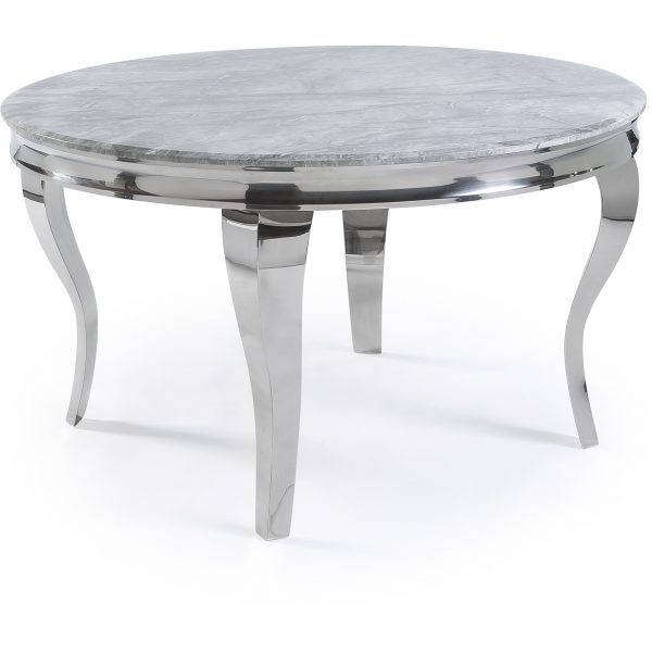 1.3m Louis Grey Round Marble Dining Table With Polished Circular Stainless Steel Legs