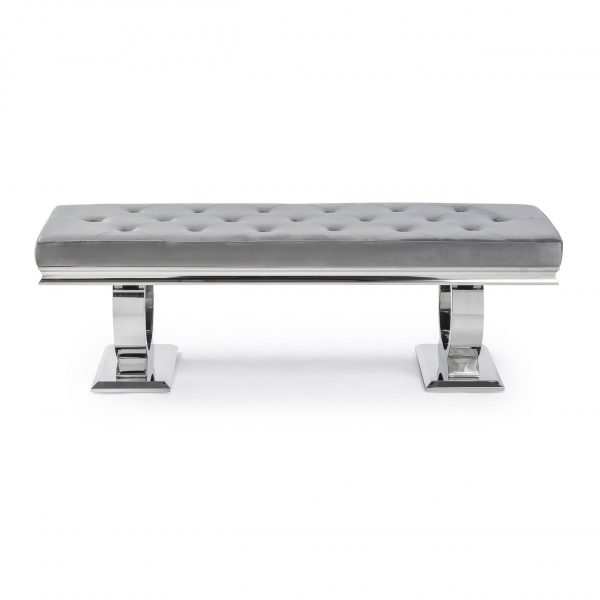 Arianna Polished Steel Grey Velvet Dining Bench